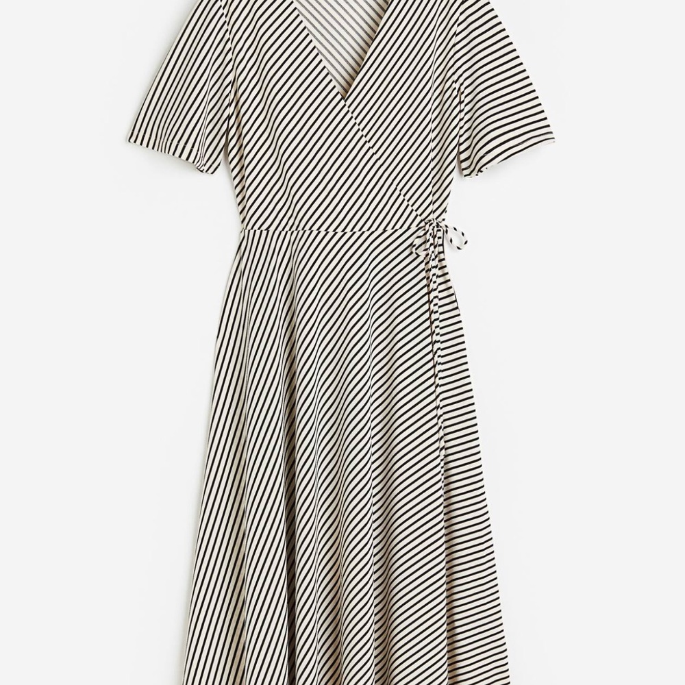 H&M Black and White Striped Wrap Dress